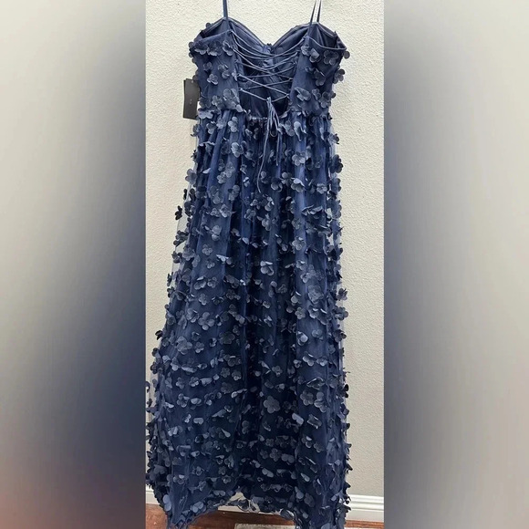 Formal Dress Size 11 Navy Lined Lace-up Open Back Gown Fall Wedding Flowers - Picture 4 of 11